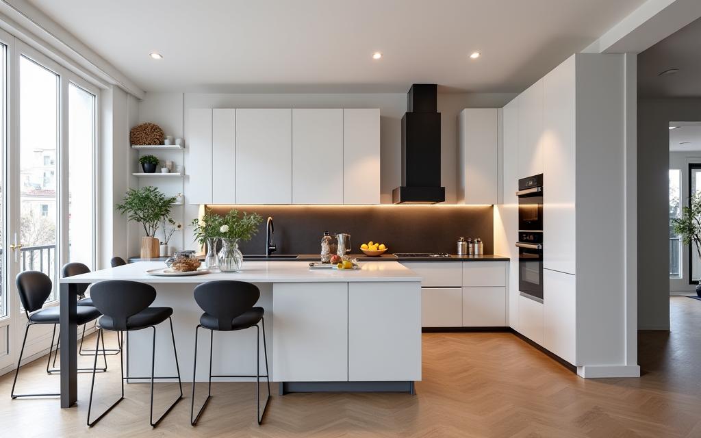 Cuisine moderne dans l'appartement haussmannien.