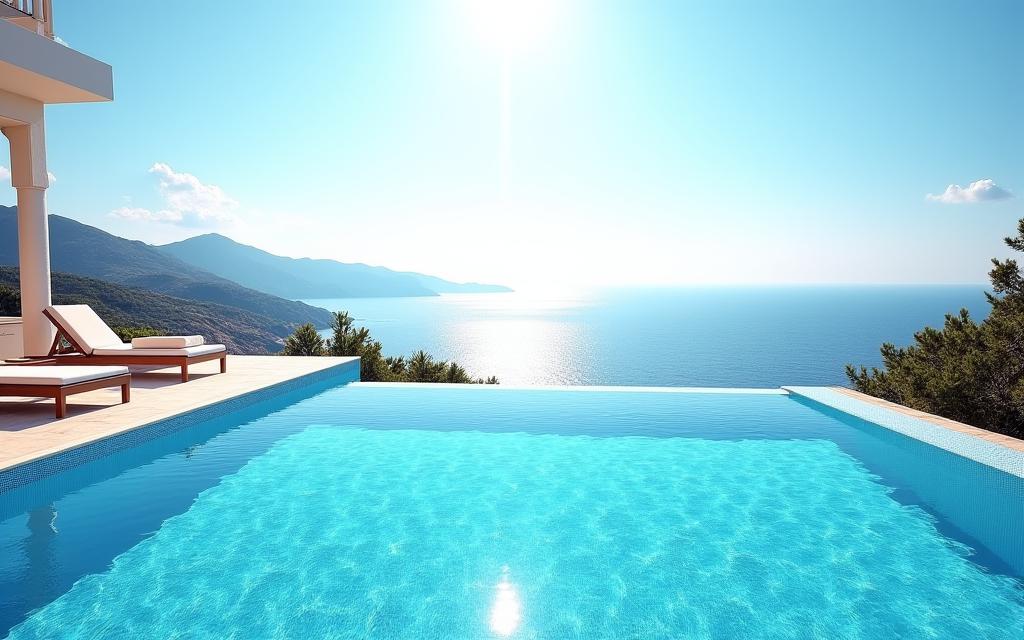 Piscine à débordement de la villa.